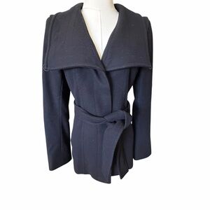 Babeton Atelier Women's Eool Cashmere Blend Black Wrap Belted Pea Coat Sz Small